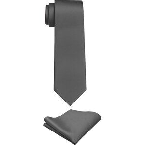 Men's Grey Solid Color Imported Formal Neck Ties And Pocket Square Sets